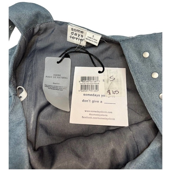 New Some Days Lovin Faux Suede Sleeveless Sweetheart Studded Dress Blue Small - Picture 8 of 16